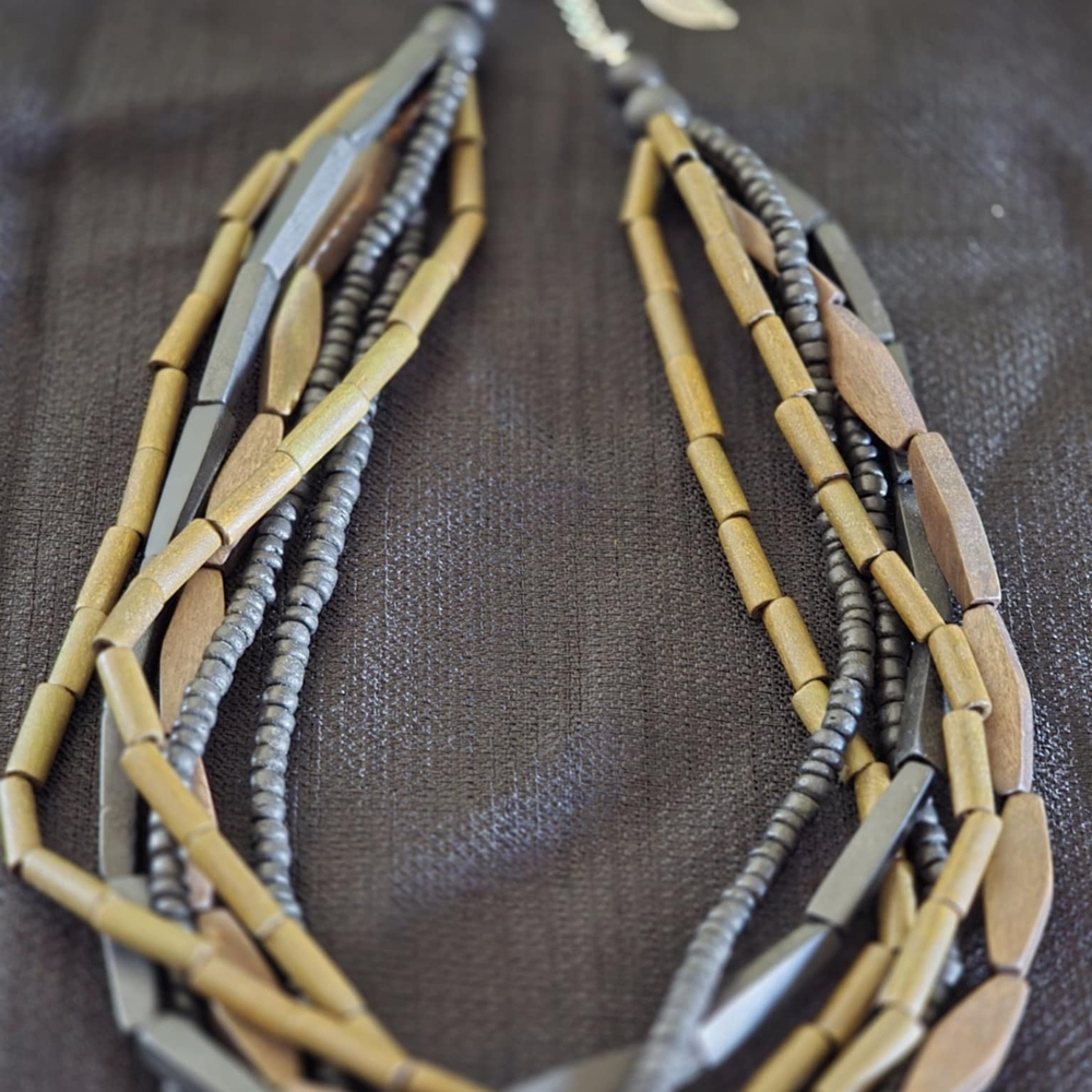 Brown and Gray Multi-Strand Necklace with Textural Design